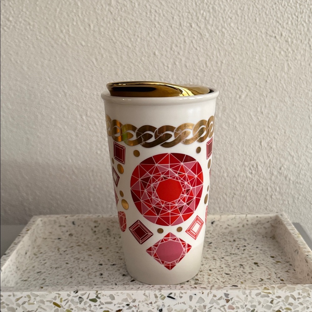 🥤Buy 2 Cups Get 1 FREE Starbucks Ceramic Red Jewel Gold Tumbler Ruby Gem Mug